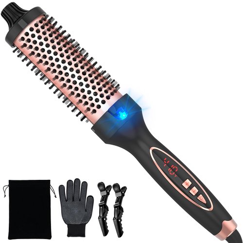 New Upgrade 1.5 Inch Thermal Brush Create Loose & Volume Curls Digital Display 9 Heat Settings Tourmaline Ionic Hair Curler 1 1/2 Inch Curling Iron Brush Dual Voltage for Traveling