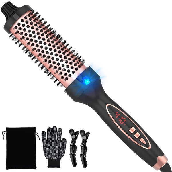 New Upgrade 1.5 Inch Thermal Brush Create Loose & Volume Curls Digital Display 9 Heat Settings Tourmaline Ionic Hair Curler 1 1/2 Inch Curling Iron Brush Dual Voltage for Traveling