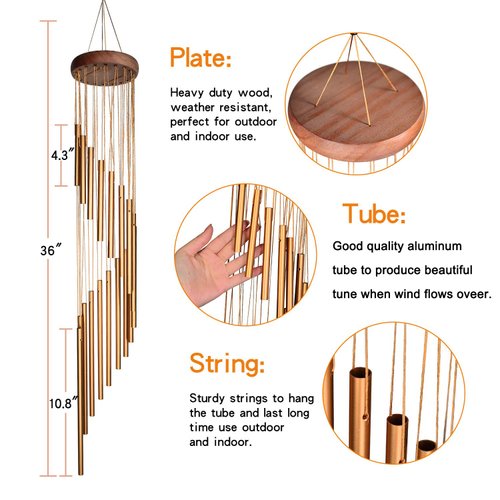 SuninYo Wind Chimes for Outside,Memorial Gifts Wind Chimes Outdoor Clearance,36 inches Memorial Wind Chimes with S Hook for Home Garden Decoration
