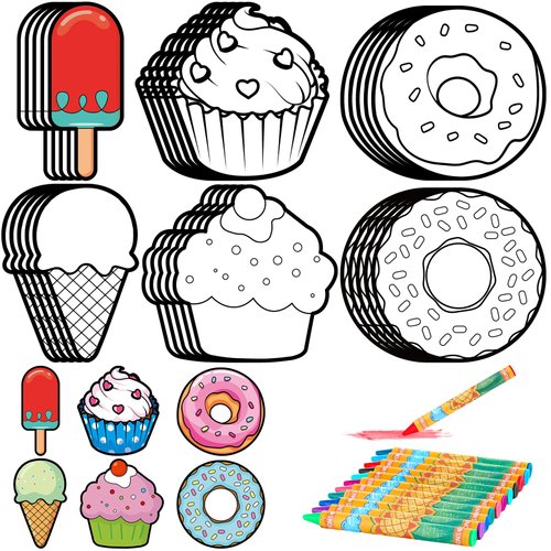 Gemscream 30 Pcs Dessert Crafts Color Your Own Sweet Treat Magnets for Kids DIY Coloring Ice Cream Magnet Kits for Art Donut Party Favors Birthday School Activities Ornaments