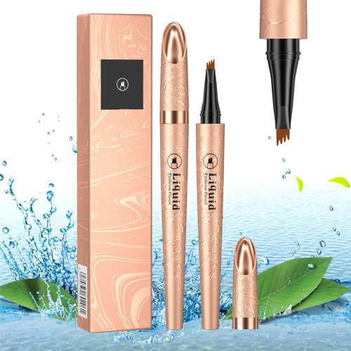 2Pcs Magic Eyebrow Pencil, 3D Waterproof Microblading Eyebrow Pen 4 Fork Tip Tattoo Pencil, Natural Makeup Fine Stroke Eyebrow Pencil Dark Brown Black Eye Brow Shaper Pencil for Women (Light Brown)