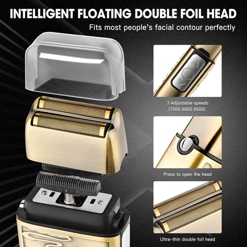 Dumite Electric Shavers for Men,3-Speeds Electric Razor,Head Shavers for Bald Men,Double Foil Beard Trimmer,Barber Supplies Waterproof Shaver, Gifts for Men (Bronze-1)