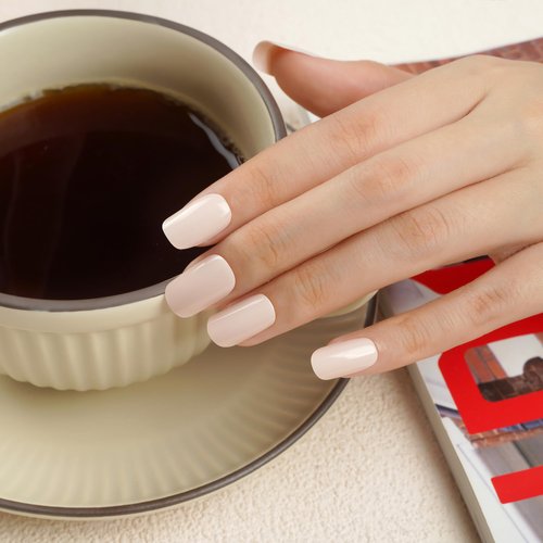 DANNI & TONI Semi Cured Nail Stickers (Chic Nude) Gel Nail Strips Solid Color Natural Nail Wraps 28 Stickers