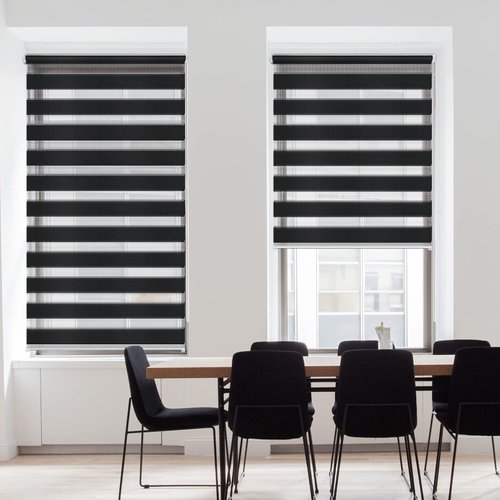 SEEYE Horizontal Window Shade Blind Zebra Dual Roller Blinds Day and Night Blinds Curtains，Easy to Install 23.6" x 59", Black