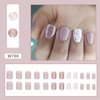 Pink White Press on Nails Square Fake Nails with Nail Glue Acrylic Extra Short False Nails with Pink Glitter Designs Artificial Glossy Nails Full Cover Stick on Nails for Women