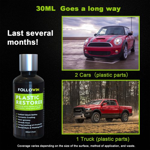 FOLLOWIN Plastic Restorer for Cars Ceramic Plastic Coating Trim Restore, Resists Water, UV Rays, Dirt, Ceramic Coating, Not Dressing, Hydrophobic Trim Coating, Highly Concentrated, 30ml
