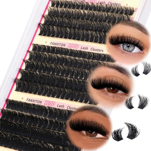 FANXITON Lash Clusters Thick Fluffy Lash Clusters D Curl Volume Lash Clusters 80D+100D+120D Eyelash Clusters 10-18mm Eye Lash Clusters Wispy Individual Lashes Waterproof Clusters Eyelash Extensions