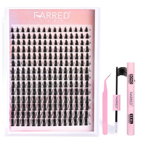 FARRED Manga Lash Clusters Kit Anime Individual Lashes Extensions 9-16MM Cat Eye Wispy Eyelash Cluster 210 PCS with Lash Bond and Seal and Lash Tweezers DIY Eyelash Extensions Kit (DIY Lash Kit-Manga)