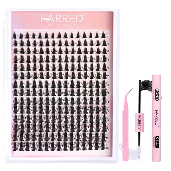FARRED Manga Lash Clusters Kit Anime Individual Lashes Extensions 9-16MM Cat Eye Wispy Eyelash Cluster 210 PCS with Lash Bond and Seal and Lash Tweezers DIY Eyelash Extensions Kit (DIY Lash Kit-Manga)