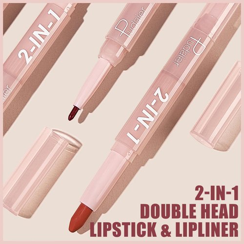 MIELIKKI Lip Liner and Lipstick Makeup Set, 2-in-1 Double Head Lipstick, Highly Pigmented Matte Lip Crayon, Long Lasting, Waterproof, Nonstick Cup, Lip Makeup Gift, 09