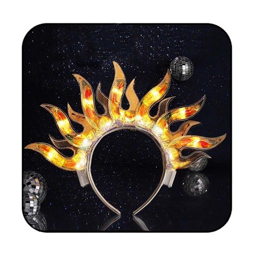 Sixexey Light Up Headband Fire Crown Hair Band LED Flame Headpiece Party Rave Hair Accessories for Women