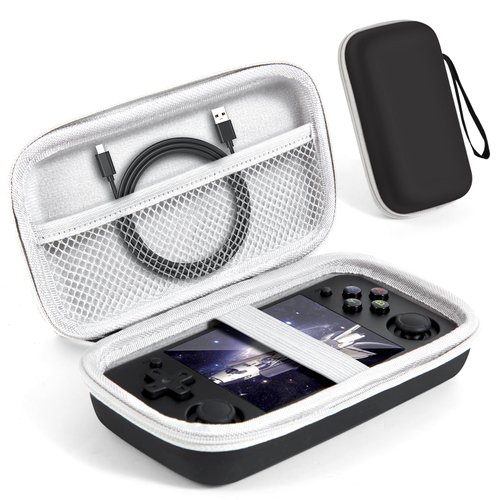 Hard Carrying Case for RG35XX H RG353M Handheld Game Console, Storage Holder EVA Bag with Mesh Bag for SD Card, USB Type-C Cable, User Manual, All in One Travel Storage Case
