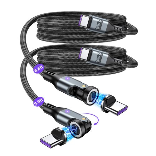 A.S Gen3 USB C Magnetic Charging Cable 240W (2Pack, 3.3ft/6ft), 9Pin USB C to USB C Magnetic Charger Cable/360&180 Rotation Magnetic Phone Charger Data Cable for Phone 15/Samsung/M-Book/Pad Series