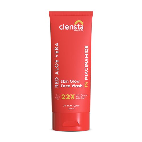 Clensta Red Aloe Vera Skin Glow Face Wash with 1% Niacinamide | Hydrating Facial Cleanser | Cleanses Deeply | Enhances Radiance & Softens Skin | 3.38 Fl Oz/100ml