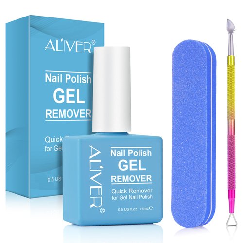 Gel Nail Polish Remover 0.5 Fl Oz with Nail File & Nail Polish Scraper, Professional Gel Remover for Nails, Easily & Quickly Remove Nail Polish in 3-5 Minutes, Doesn't Hurt Nails