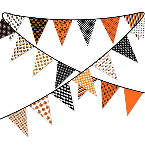 Fabric Halloween Pennant Banner for Halloween Outdoor Indoor Decorations, Vintage Halloween Banner for Holiday Decors, Halloween Bunting Garland Banner for Birthday Party Supplies