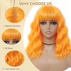 MINLEE Orange Wig with Bangs for Women 14 Inch Short Bob Wavy Curly Wig Orange Hair Wigs Heat Resistant Synthetic Wigs