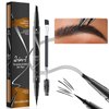 Microblading Eyebrow Pen Brow Pencil Waterproof Eyebrow Pen 2-in-1 Dual-Ended Eyebrow Pencil with 4-Fork Tip & Spoolie Brush for Long-Lasting Hairlike Eyebrow Pen, Black