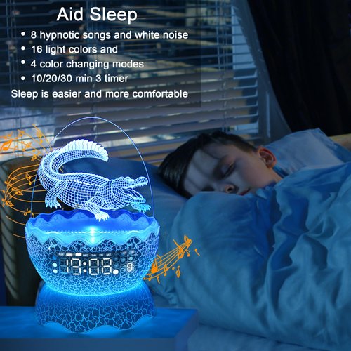 Alligator Night Light for kids, Alarm Clock White Noise Bluetooth Speaker, 16 Colors LED Alligator Decor Lights with Remote Control &Timer/Dim, Alligator Toys Birthday Xmas Holiday Gift for Boys/Girls