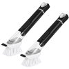 SUBEKYU Dish Brushes with Soap Dispenser, Kitchen Dish Scrubber Brushes with Handle, Dishwashing Cleaning Scrubbers for Dishes/Pans/Pots, Black, 2Pack