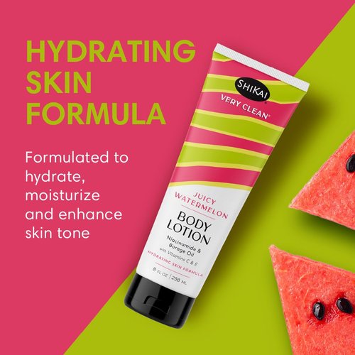 ShiKai Very Clean Body Lotion (Juicy Watermelon, 8 oz) | Hydrating Skin Moisturizer for Dry Skin | With Niacinamide, Borage Oil, and Vitamin C & E