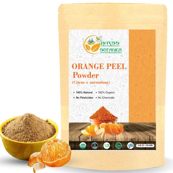 Herbs Botanica Orange Peel Powder Organic Face Mask Vitamin C Powder Face, Skin and Hair Care Exfoliating Face Scrub For Acne and Dark Vegan, No Added Chemicals, Facial Mask 5.3 oz