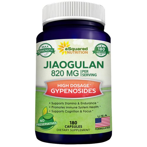 aSquared Nutrition Jiaogulan Supplement-180 Capsules with Black Pepper Extract - Gynostemma Pentaphyllum AMPK Activator, Caffeine-Free Adaptogen Pills, Southern Ginseng Root Powder, Max Strength 820mg