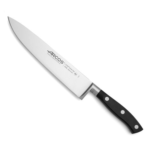 ARCOS Chef Knife 8 Inch Stainless Steel. Professional Cooking Knife for Cutting Fish, Meat and Onion. Ergonomic Polyoxymethylene Handle and 200mm Blade. Series Riviera. Color Black
