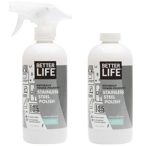 BETTER LIFE Stainless Steel Cleaner - 2 Pack 16 oz Streak-Free Stainless Steel Polish for Kitchen Sinks, Stoves, Metal Appliance, Refrigerator - Removes Grease & Water Stains - Chamomile-Lavender