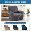 H.VERSAILTEX Velvet Stretch Recliner Couch Covers 4-Pieces Style Recliner Chair Covers Recliner Cover for Reclining Chair Slipcovers Feature Non Slip Form Fitted Thick Soft Washable, Grey