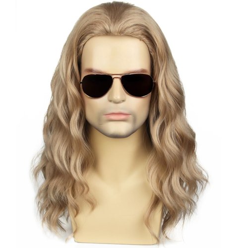 PATTNIUM Blonde Wig Men Wig Shoulder length Wig Ash Blonde Wig Wavy Ash Blonde Wig Male Hair Heat Resistant Synthetic Hair Cosplay Party Costume Daily Wear Wig (Ash Blonde)