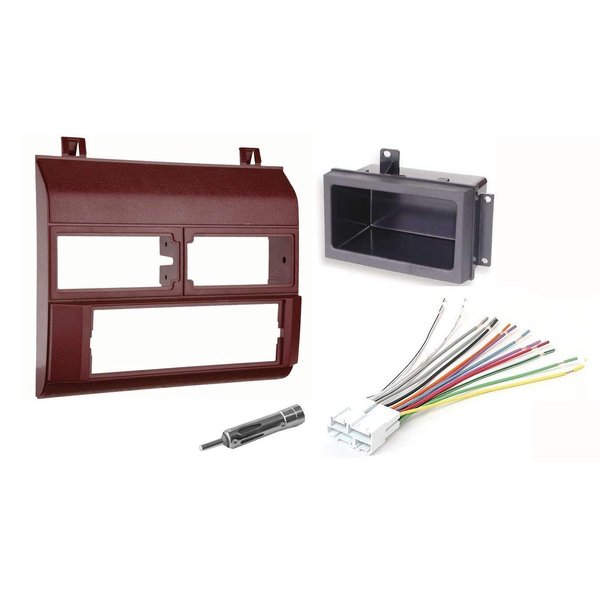 Red Complete Single Din Dash Kit + Pocket Kit + Wire Harness + Antenna Adapter Compatible with Chevrolet & GMC 1988-1996