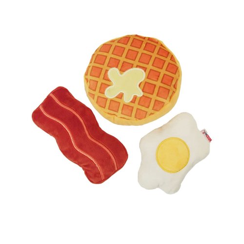 TONBO Plush Toys Combo - Waffle, Bacon, Egg (Rise and Shine) for Small Breeds Dogs, Lightweight & Portable