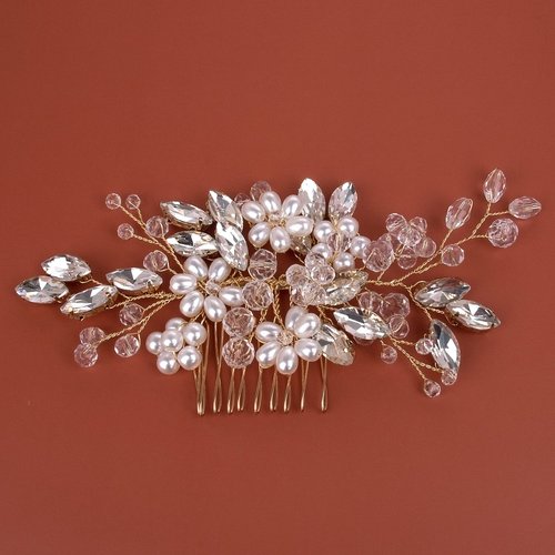 Beusoulover Wedding Hair Accessories Set of 1 Hair Comb and 4 Pearls Hair Pins for Brides and Bridesmaids, Girls, Women, Gold