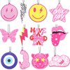 12pcs Preppy Boho Car Air Freshener Essential Oil Hanging Slice Cute Pink Happy Face Air Fresheners Car Interior Accessories for Hanging Rearview Mirror Pendant Y2K Girl Bachelorette Party Home Room