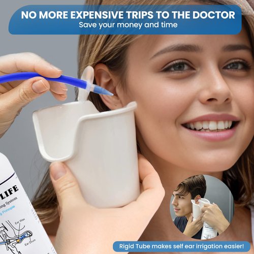 BOCOOLIFE Ear Wax Removal Kit, Ear Irrigation Flushing System Wax Cleaner Washer, Manual Ear Flush Ear Cleaning Kit, Flusher Safe Wash Effective Way Easy Washout Ear Buildup Wax, Ear Basin, 3 Ear Tips