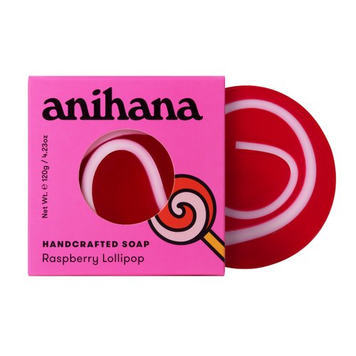 ANIHANA Handcrafted Natural Soap with Coconut Oil, Gentle Cleansing, Paraben Free, Refreshing Raspberry Lollipop Scent, 4.23 oz