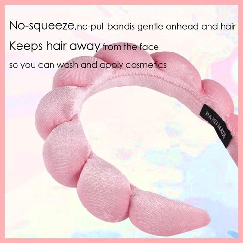 BEBEEPOO Puffy spa Headband for Washing Face, Velvet Makeup Headband, Set of 2 Skincare Headbands, Bubble Skincare Headbands with Face Wash Wristbands, Puffy Makeup Headbands, Mask, Skin Treatment