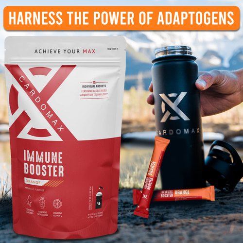 CardoMax Immune Booster Liquid Drink Mix with Gingseng & Vitamin C - Single-Serve Water Flavoring Stick Packets for Immune Support - Orange Flavor (15 Count)