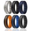 ROQ Silicone Rubber Wedding Ring for Men, Wedding Band, Breathable Engagement Band, 8mm Wide 2mm Thick, Engraved Duo Middle Line, 6 Pack, Black, Silver, Grey, Dark Blue, Orange, Light Blue, Size 8