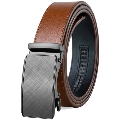 Founders & C Men's Ratchet Belt 1 3/8",Leather Dress Belt Adjustable with Click Sliding Buckle Trim to Exact Fit (28"-42" Waist Adjustable, Genuine Leather Tan Belt)