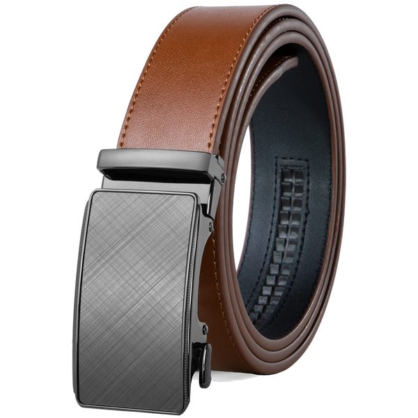 Founders & C Men's Ratchet Belt 1 3/8",Leather Dress Belt Adjustable with Click Sliding Buckle Trim to Exact Fit (28"-42" Waist Adjustable, Genuine Leather Tan Belt)