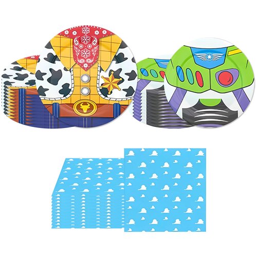 Generic 40pcs Cartoon Story Birthday Party Tableware Blue Sky Disposable Napkins Plate Kids' Story Theme Party Tableware Kit Boys Girl Baby Shower Dessert Plates Table Decor Supplies (1, 7inch)
