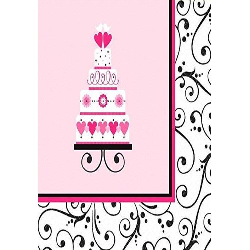 Amscan Sweet Wedding Luncheon Party Napkins (36 Piece), 6.5 x 6.5, Pink/White/Black
