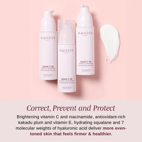 Wander Beauty Sight C-er Vitamin C Concentrate - 20% Vitamin C Cream to Plump, Brighten, & Hydrate Face - Brightening Moisturizer with Vitamin E, Kakadu Plum, Niacinamide, & Hyaluronic Acid - 1.01 oz