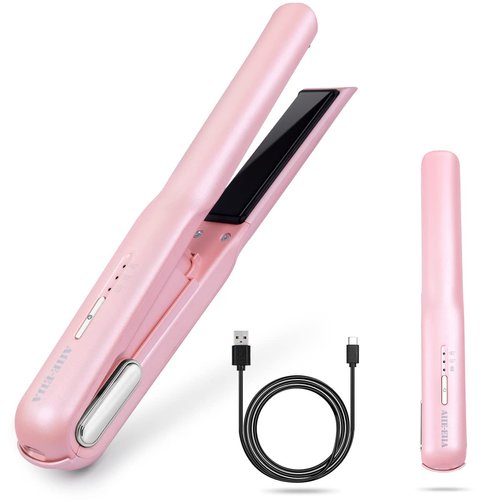 Cordless Hair Straightener, Portable Flat Iron for Hair, Fast Heating Flat Iron, Adjustable Temperature, Type-C Rechargeable, Mini for Travel(Pink)