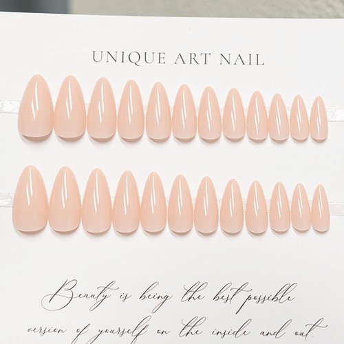 24Pcs Almond Press on Nails Nude Color Fake Nails Medium False Nails with Solid Color Designs Glossy Acrylic Nails for Women and Girls Reusable Stick on Nails Jelly Press on Nails DIY Manicure