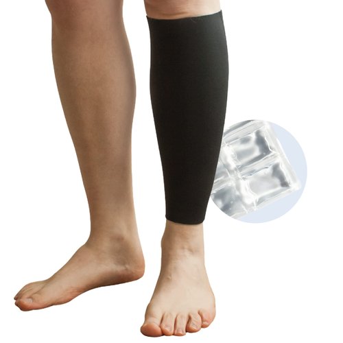 Brownmed - Sealed Ice Shin Ice - Leg Compression Sleeve to Support Shin Splint Relief - Flexible Shin Splint Wrap with Ice Pack - Reusable Cold Pack Wrap - Black