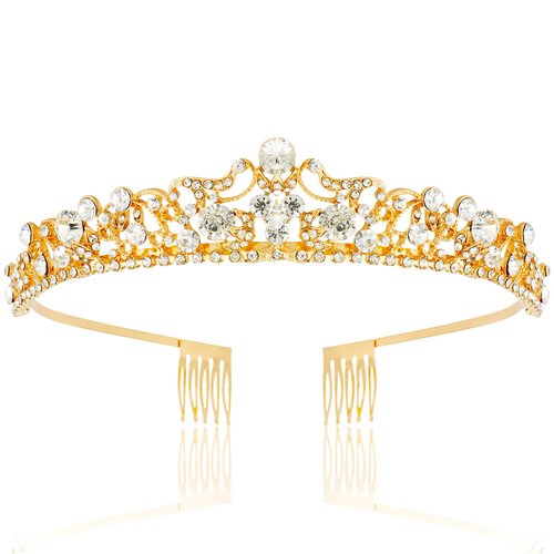 TOBATOBA Wedding Tiaras for Bride, Gold Tiaras and Crowns for Women, Princess Tiara Rhinestone Bridal Tiara, Small Tiara, Quinceanera Tiara Birthday Pageant Wedding Halloween Costumes
