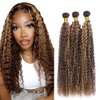 24 26 28 Inch P4/27 Human Hair Bundles Highlight Kinky Curly Bundles Ombre 2 Tone Brown and Blonde Curly Bundle Human Hair Weave 8A Brazilian Virgin Highlight P4/27 Bundles Human Hair Extensions